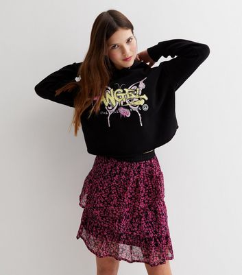ONLY KIDS Black Abstract Layered Mini Skirt