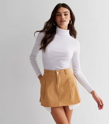 NEON & NYLON Light Brown Pleated Mini Skirt New Look