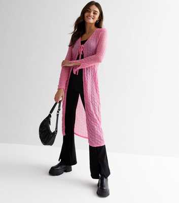 ONLY Mid Pink Textured Long Tie Cardigan