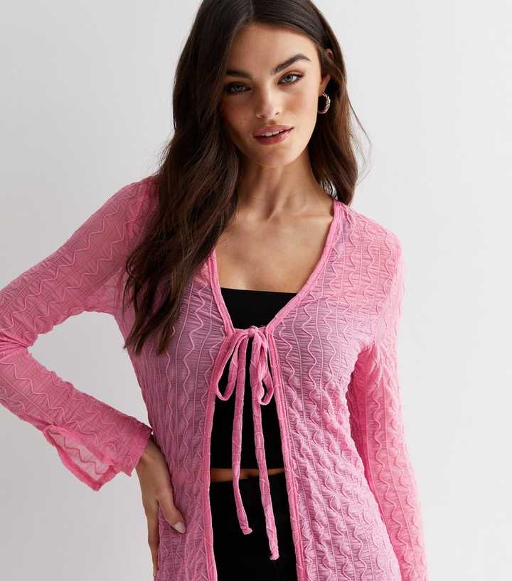 ONLY Mid Pink Textured Long Tie Cardigan | New Look