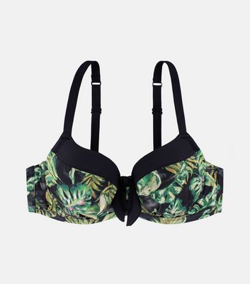 Dorina Curve Green Leaf Print Bikini Top New Look
