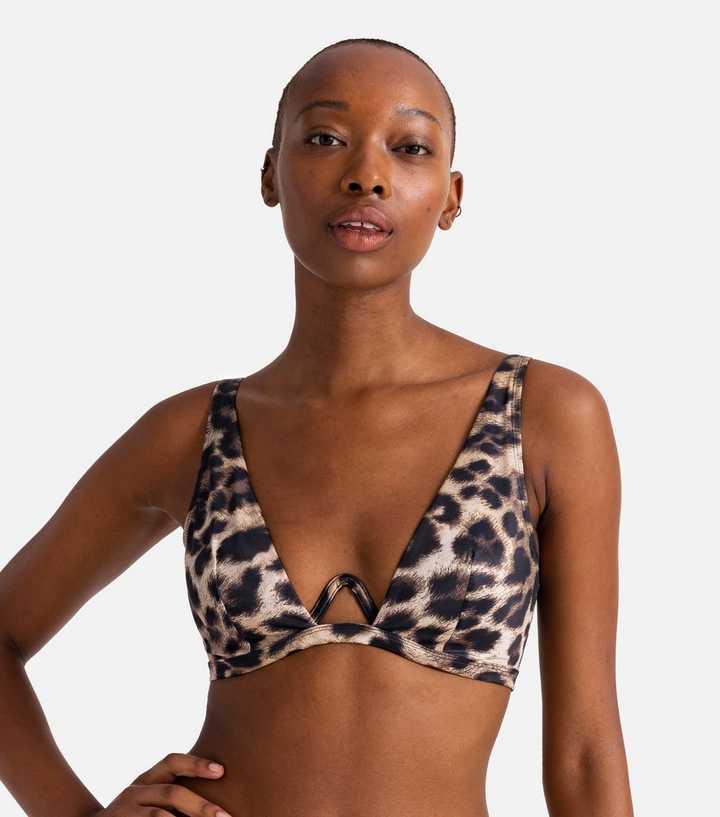 Dorina Brown Leopard Print Plunge Bikini Top