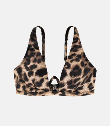 Dorina Brown Leopard Print Plunge Bikini Top | New Look