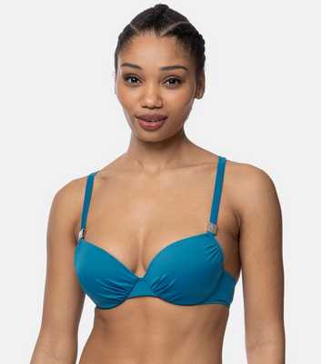 Dorina Blue Ruched Metal Trim Lightly Padded Bikini Top