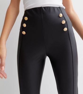 Cameo Rose Black Leather-Look Utility Button Leggings