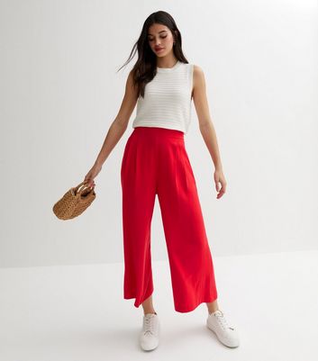 Embellished Pull On Cropped Trousers Red