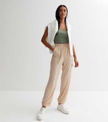 Stone Drawstring Formal Cargo Trousers
