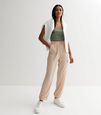 Stone Drawstring Cuffed Cargo Trousers | New Look