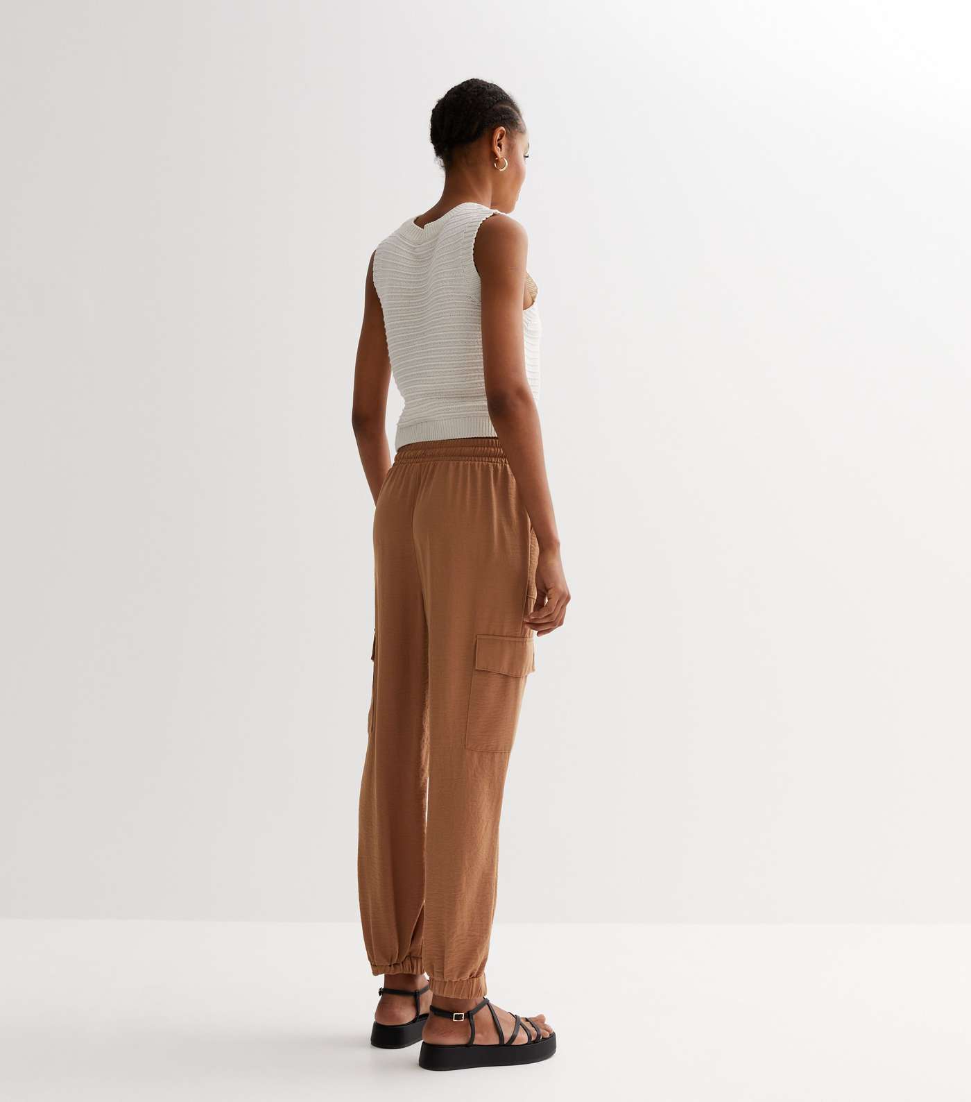 Light Brown Drawstring Cuffed Cargo Trousers Image 4