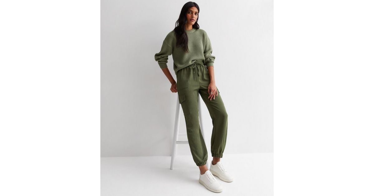 Khaki Drawstring Cuffed Cargo Trousers