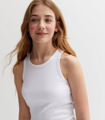 Girls White Ribbed Jersey Racer Vest | New Look