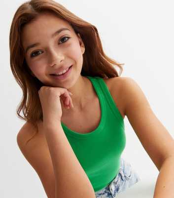 Girls Green Ribbed Jersey Racer Vest
