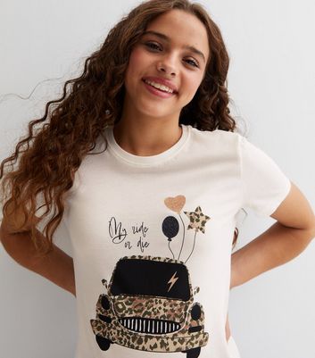 KIDS ONLY Cream Leopard Print Car Logo T-Shirt New Look