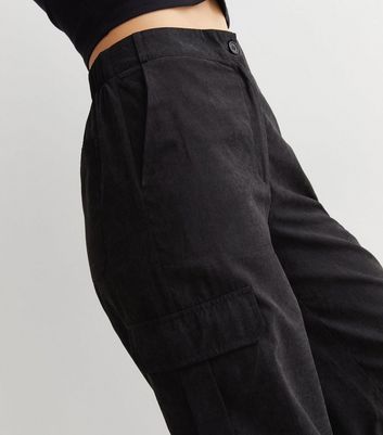 YOURS Curve Plus Size Black Wide Leg Cargo Trousers  Yours Clothing
