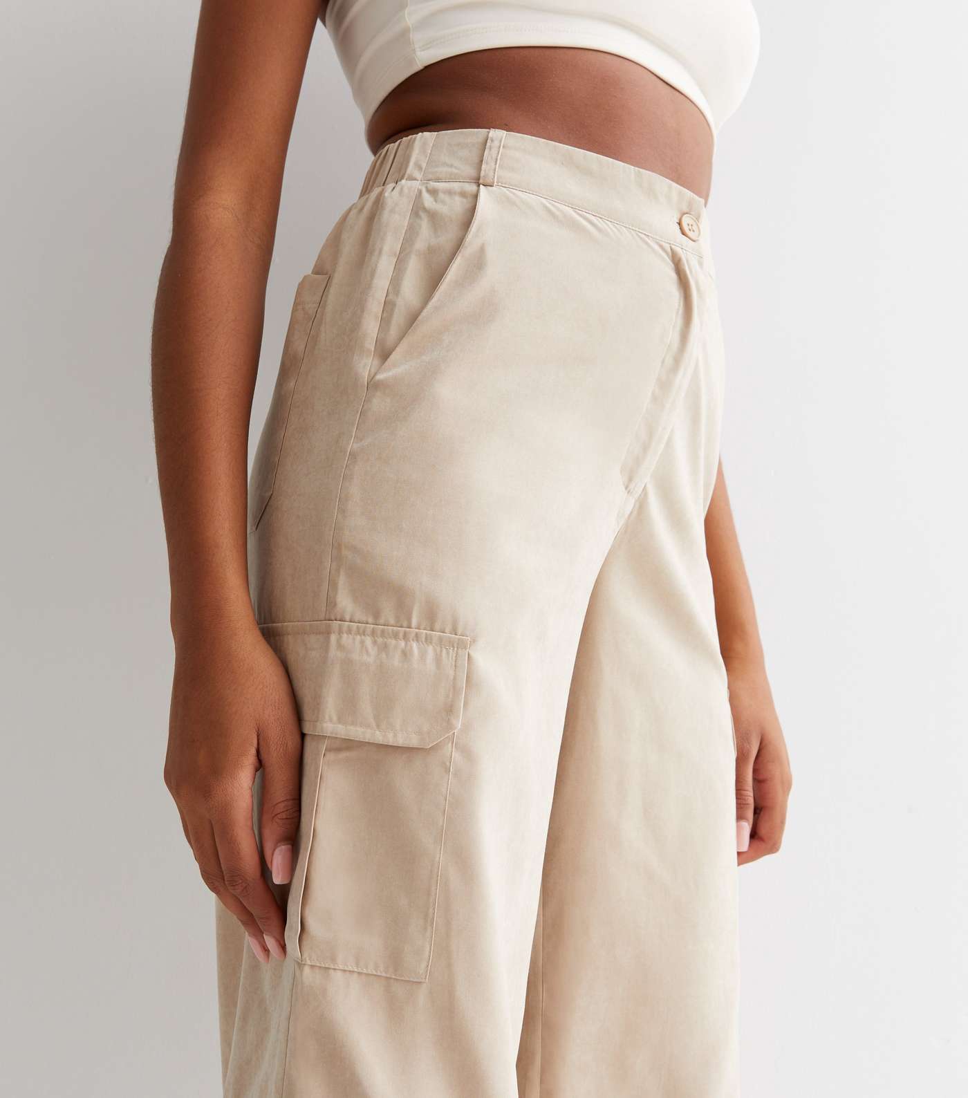 Stone Wide Leg Cargo Trousers Image 3