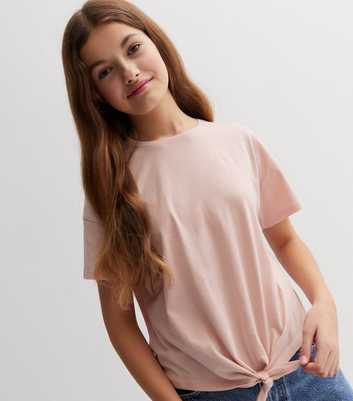 Girls Pale Pink Jersey Tie Front T-Shirt