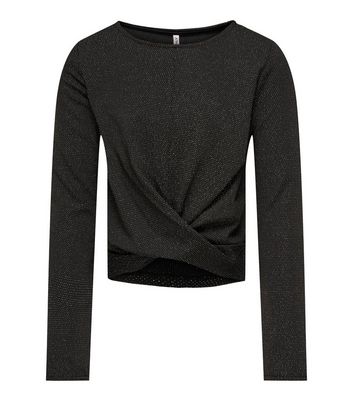 KIDS ONLY Black Glitter Round Neck Long Sleeve Twist Top New Look