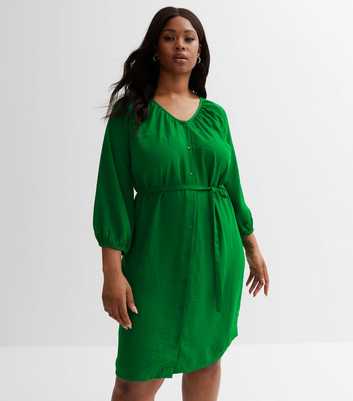 ONLY Curves Dark Green Belted Shirt Dress