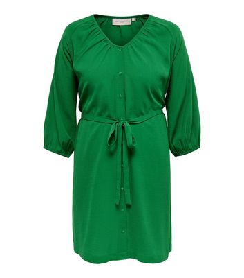 ONLY Curves Dark Green Belted Shirt Dress New Look