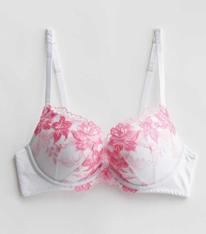 Ladies Floral Embroidered Bra LG900 White 46H at  Women's
