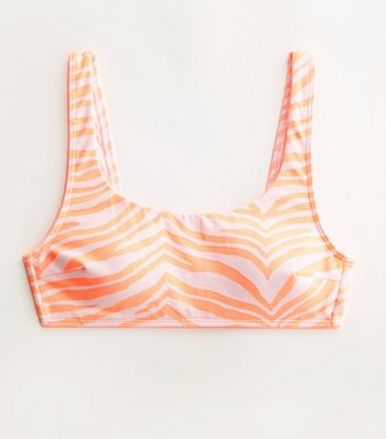 Orange Zebra Print Jacquard Crop Bikini Top New Look