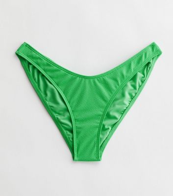 Green Textured V Front Bikini Bottoms New Look