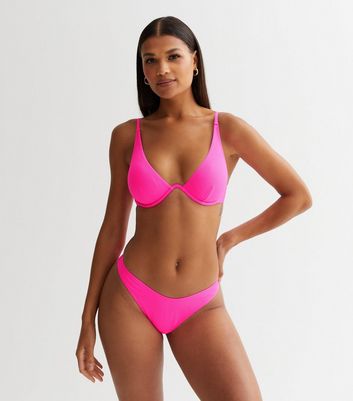 New Look V-front bikini bottoms in pink tropical