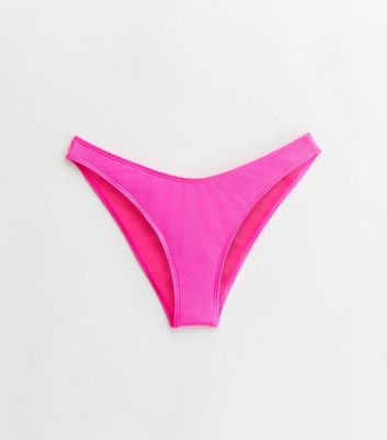 Bright Pink Textured V Front Bikini Bottoms New Look