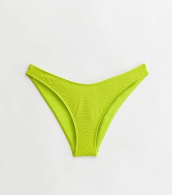 Mustard Textured V Front Bikini Bottoms New Look