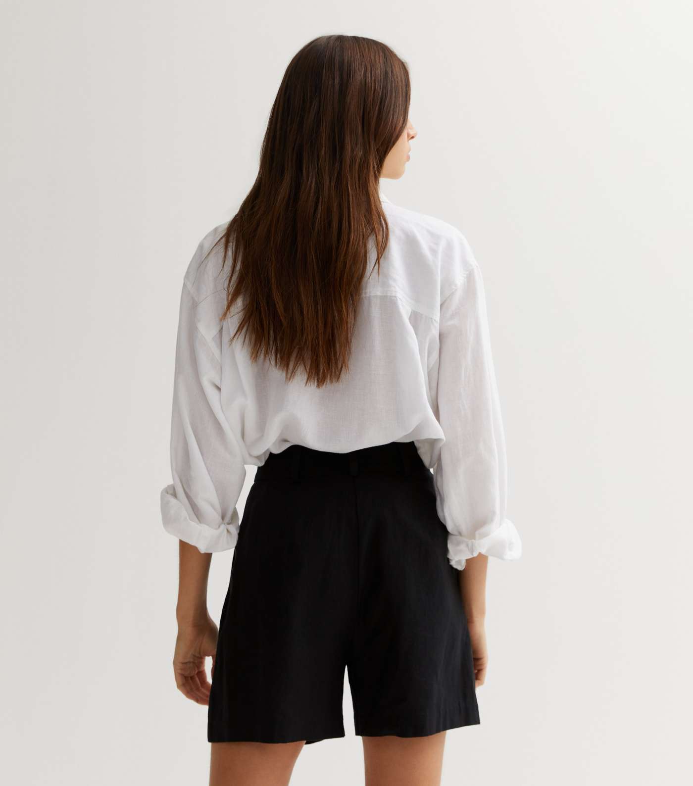 Black Linen Blend High Waist Formal Shorts Image 4