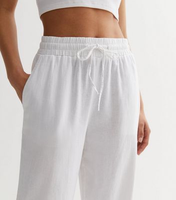 Emmie Linen Trousers White, White Linen Trousers Elasticated Waist