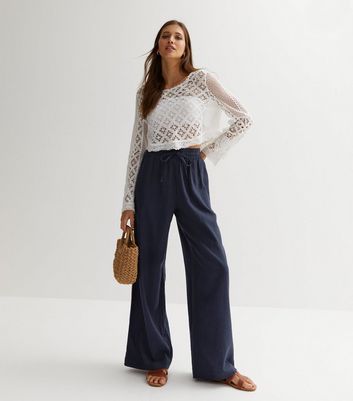 White Linen Look Crop Trousers New Look from NEW LOOK on 21 Buttons