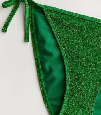 Green Glitter Tie Side Bikini Bottoms New Look