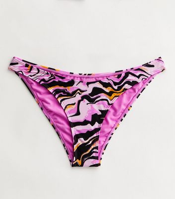 Purple Marble Print V Front Bikini Bottoms New Look