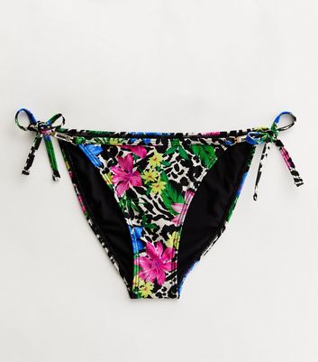 Multicoloured Tropical Tie Side Bikini Bottoms New Look