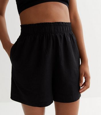 High waisted black deals linen shorts