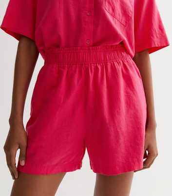 Bright Pink Linen Blend High Waist Shorts
