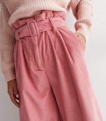 Mid Pink Belted Paperbag Crop Trousers | New Look