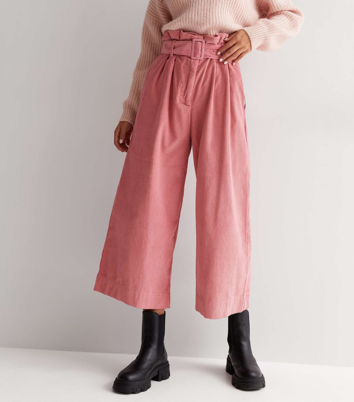 Sunshine Soul Pink Cord Belted Wide Leg Trousers