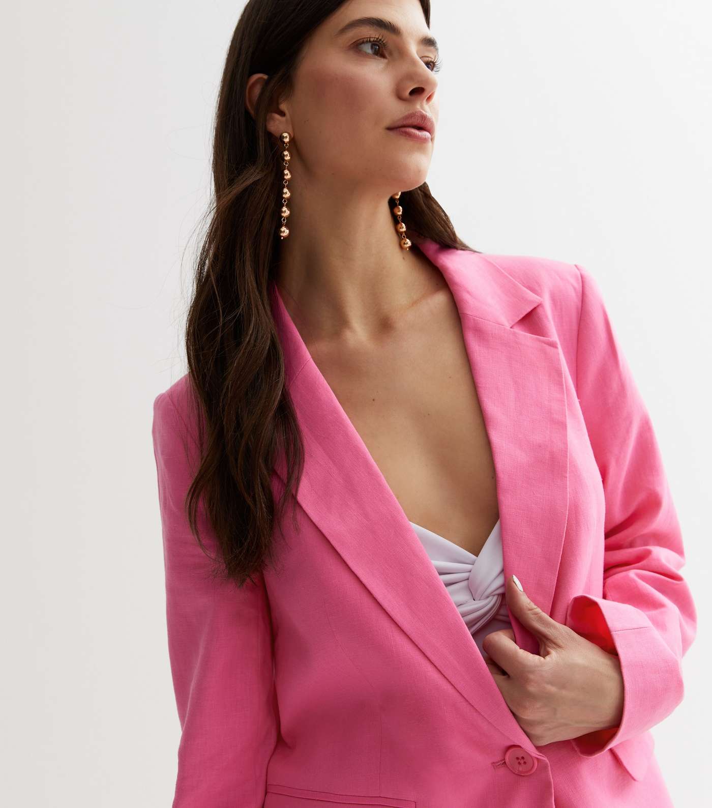 Bright Pink Linen-Look Button Front Blazer Image 2