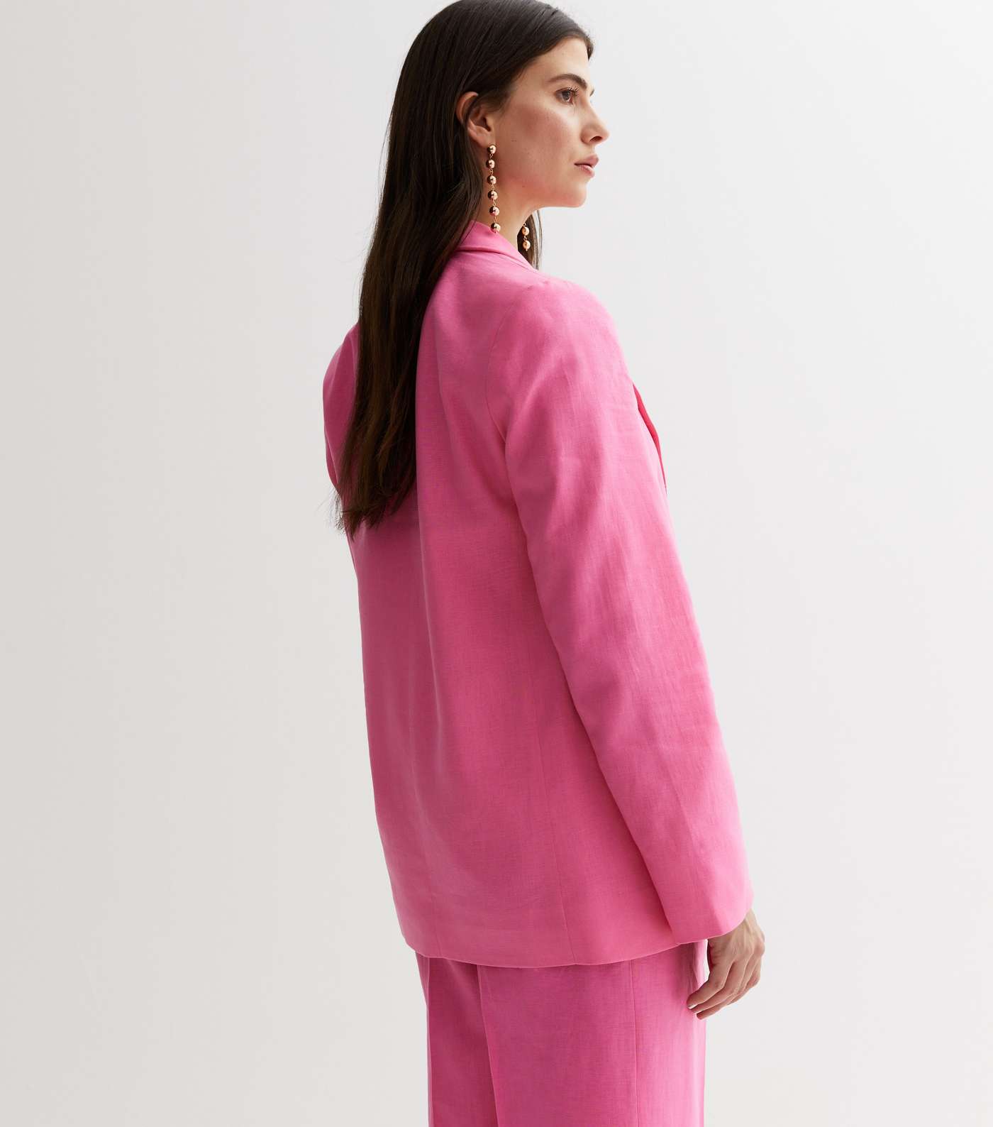 Bright Pink Linen-Look Button Front Blazer Image 4