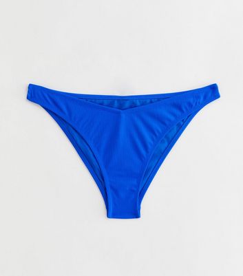 Bright Blue Ribbed V Front Bikini Bottoms New Look