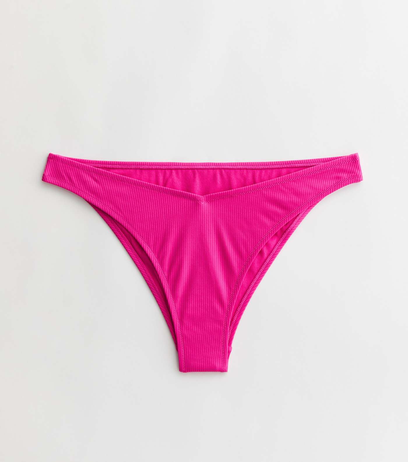 Bright Pink Ribbed V Front Bikini Bottoms Image 5