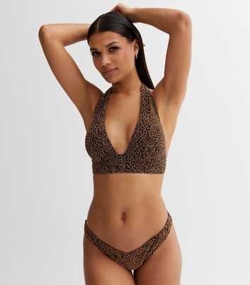 Brown Glitter Leopard Print V Front Bikini Bottoms