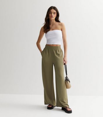 Khaki Wide Leg Trousers