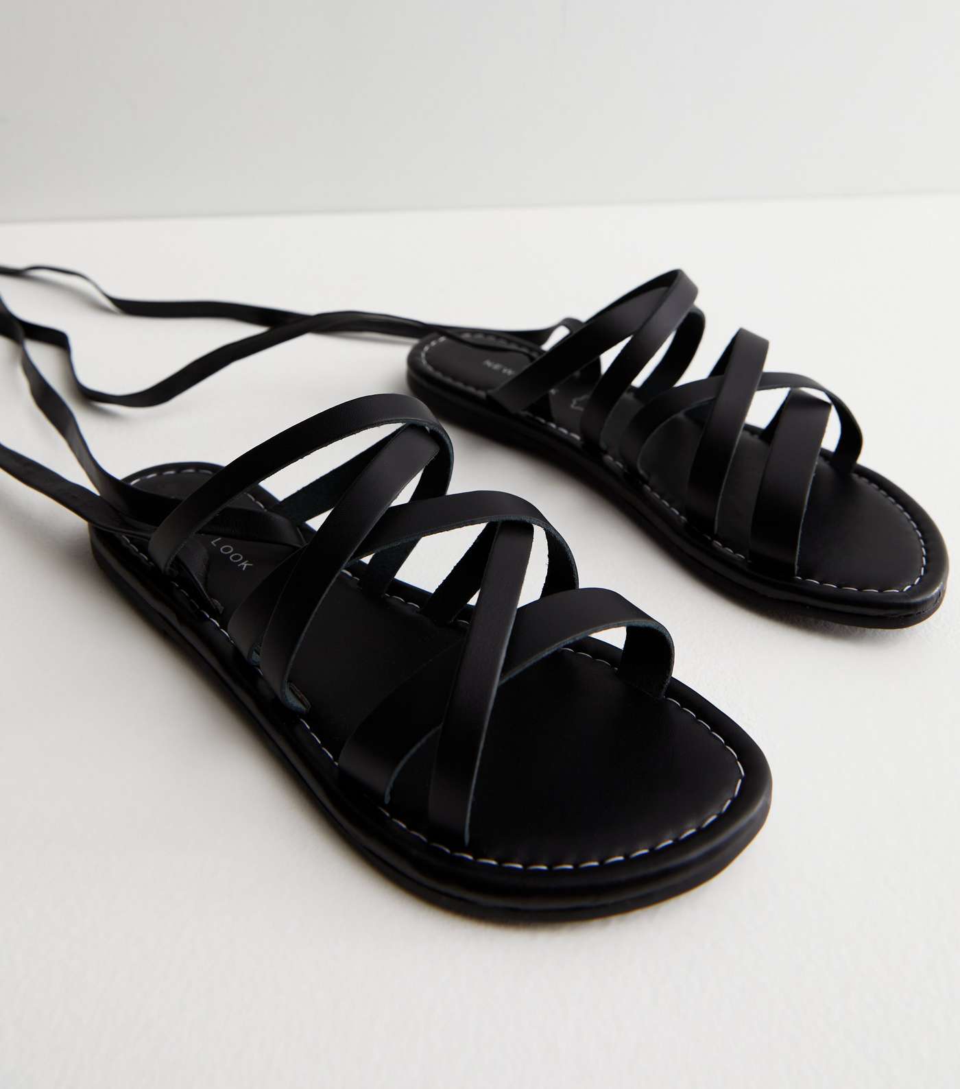 Black Leather Multi Strap Tie Sandals Image 3