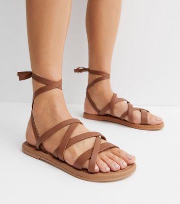 Tan Leather Multi Strap Tie Sandals New Look