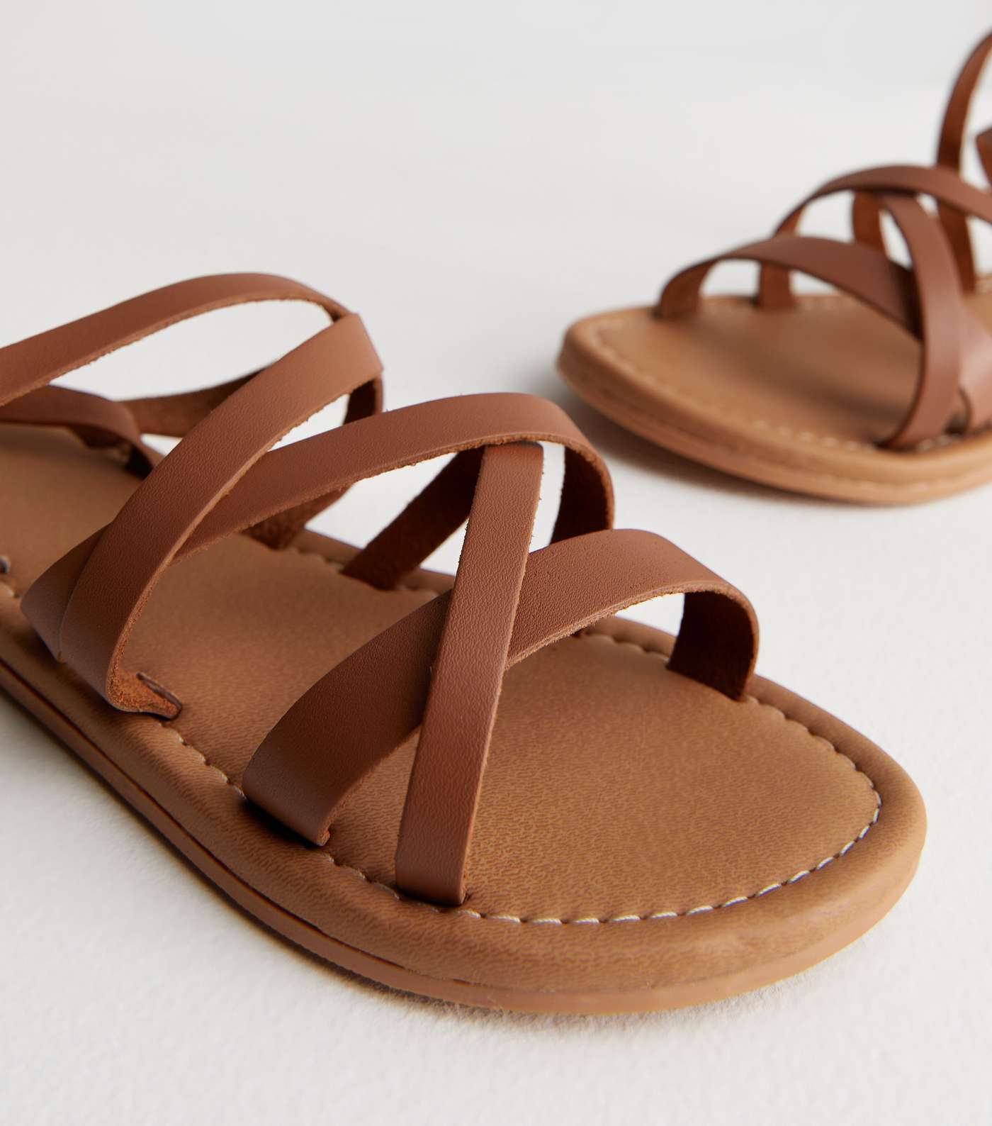 Tan Leather Multi Strap Tie Sandals Image 4