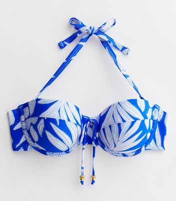 Blue Tropical Underwired Bikini Top New Look