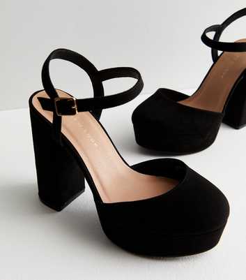 Wide Fit Black Suedette Platform Block Heel Sandals